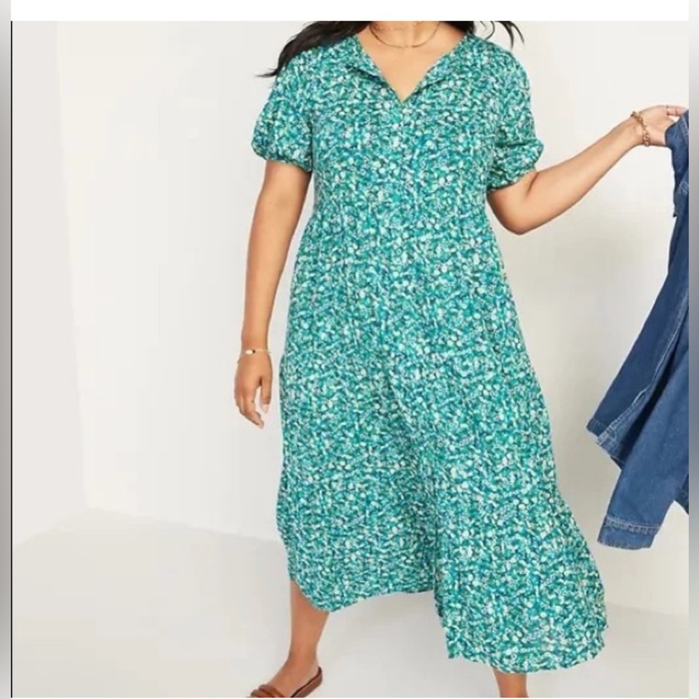 Old Navy Green Floral Midi Dress
